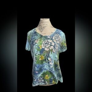Blue Floral Short Sleeve Women’s Top
